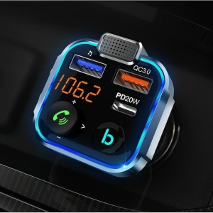 Modulator auto, cu conectare dubla, functie hands-free, microfon incorporat, bluetooth, Fastcharge 3.0, USB tip C, negru/argintiu - Img 3