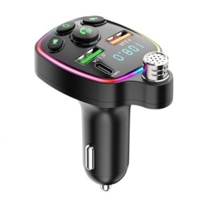 Modulator FM auto, Incarcator Auto Tip C / USB 3.1A, microSD, microfon handsfree, bluetooth, afisarea voltaj baterie, lumini LED, negru - Img 4