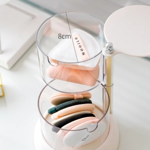 Organizator pentru cosmetice, tip cutie, rotire la 360°, cu 3 compartimente, dimensiuni 18.5 x 11 cm, din plastic, alb - Img 2