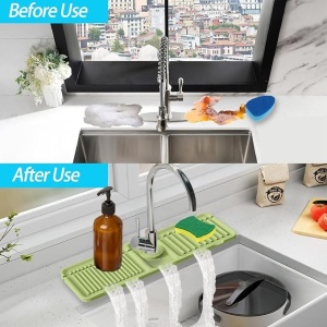 Protectie chiuveta silicon, auto-drenanta, usor de curatat si intretinut, multifunctional, de protectie impotriva stropilor, verde - Img 3