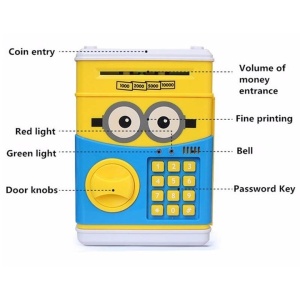 Pusculita interactiva pentru copii, cu functie ATM, cu cod pin, functionare cu baterii, galben/albastru - Img 3