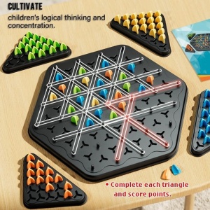 Sah international triangular, ideal pentru serile in familie, joc interactiv pentru copii si adulti, strategie si distractie pentru familie, negru/multicolor - Img 2