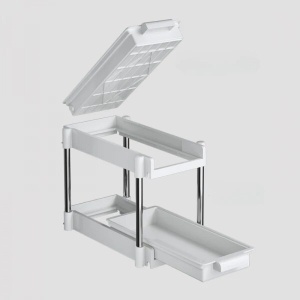 Scurgator vase, cu 2 nivele, sistem de glisare si scurgere a apei, dimensiuni 38 x 20 x 31 cm, din metal si plastic, alb - Img 3