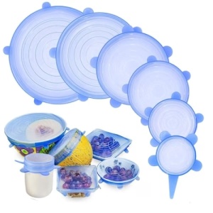 Set 12 capace din silicon, pentru vase fara capac, extensibile, reutilizabile, diferite dimensiuni, albastru - Img 3
