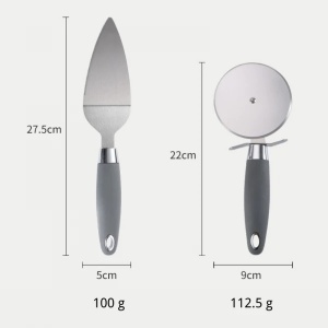 Set 2 ustensile pentru pizza, spatula si cutit, din otel inoxidabil, maner practic din ABS, negru/argintiu - Img 5