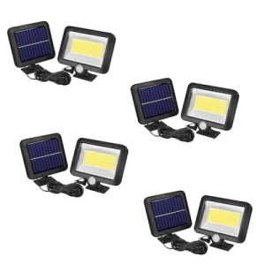 Set 4 lampi cu panou solar separat FOXMAG24, cu telecomanda, 100 LED-uri, senzor de miscare, negru - Img 1