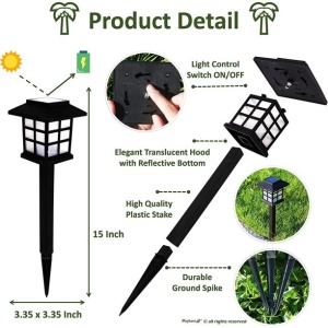 Set 6 lampi solare pentru gradina, cu iluminare LED, rezistente la apa, negru - Img 3