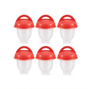 Set FOXMAG24 format din 6 recipiente din silicon pentru fiert oua, practic, alb/rosu - Img 1