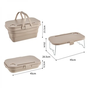 Set Lighean pliabil dreptunghiular, 2 in 1, masuta picnic, FOXMAG24, capacitate 8 L, dimensiuni 45 x 28.5 x 23.5/9.5 cm, bej - Img 1