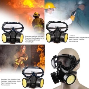 Set masca si ochelari, pentru pentru lucru in mediu chimic, vapori vopsea sau praf, cu 2 filtre cu carbon activ, negru - Img 4