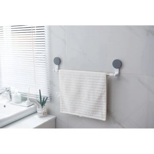 Suport de baie pentru prosop, usor de fixat, ajustabil, greutate maxima suportata pana la 4 kg, din metal si plastic, alb/gri - Img 3