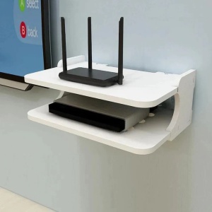 Suport pentru router si accesorii, dimensiuni 20 x 30 cm, cu 2 compartimente, din PVC, finisaj mat, alb - Img 1