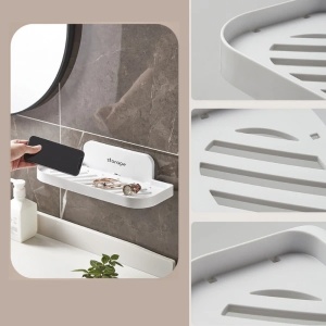 Suport pliabil pentru baie, autoadeziv, dimensiuni 36 x 15.3 cm, se monteaza rapid, din plastic solid, alb - Img 3