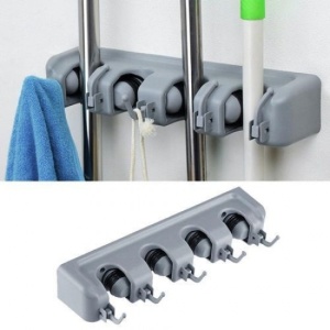 Suport universal multifunctional FOXMAG24® de perete pentru maturi si mopuri Broom Holder, 4 spatii si 5 carlige - Img 3