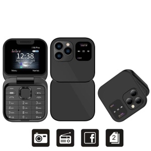 Telefon mobil mini cu ecran dublu, butoane mari, lanterna LED, camera foto, 2 x Nano SIM, player muzical, radio, negru - Img 2