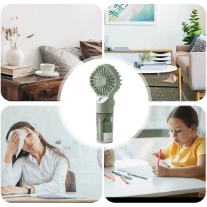 Ventilator portabil de mana, cu vapori de apa, 4 trepte de viteza, ideal pentru calatorii, din plastic, verde - Img 3
