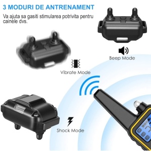 Zgarda pentru dresajul cainilor, electrica, waterproof, raza de actiune 800m, circumferinta pana la 70 cm, 99 nivele de vibratii, negru - Img 2