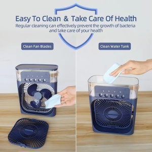 Aparat de aer conditionat, portabil, cu rezervor de apa de 600 ml, cu vapori de apa, ventilatie, umidificator, purificator, albastru - Img 2