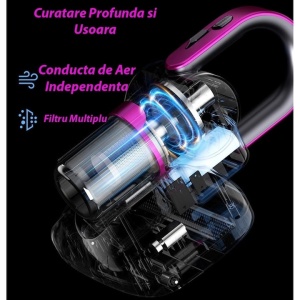 Aspirator vertical, fara fir, multifunctional, 2 viteze, putere 120 W, curatare praf eficienta, autonomie 30-45 min, cu accesorii pentru canapele si spatii inguste, negru/mov - Img 4