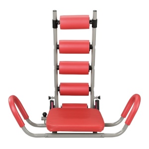 Banca de gimnastica, pentru exercitii complete, dimensiuni 76 x 55 x 68 cm, cu 2 roti din cauciuc, din metal si piele sintetica, rosu - Img 2