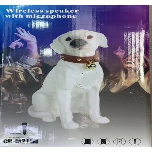 Boxa portabila, in forma de catel labrador, cu bluetooth, cititor card, radio si microfon, inaltime 25 cm, baterie incoroprata, aspect realist, alb - Img 3