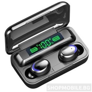 Casti bluetooth EarBuds F9-5, wireless, handsfree, BT 5.0, carcasa cu afisaj LED si capacitate de incarcare telefon 1200mAh, control Touch, incarcare magnetica, compatibil universal, functie reducere zgomot, power bank negru - Img 2