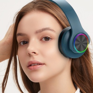 Casti fara fir, conexiune Bluetooth, cu lumini multicolore, pliabile, universale pentru telefoane mobile, albastru - Img 3
