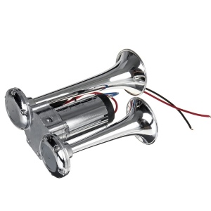Claxon chrome cu 2 goarne si compresor, sunet clar datorita acoperirii cu crom a otelului inox, instalare pe orice tip de automobil, alimentare cu curent continuu, argintiu - Img 3