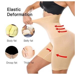 Colanti modelatori cu efect de subtiere, din material textil comod, cu benzi de sustinere antialunecare, marime XL, nude - Img 4