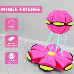 Jucarie 2 in 1, minge si disc, convertibila, 2 moduri de joaca, dimensiune 23 cm, roz - Img 2
