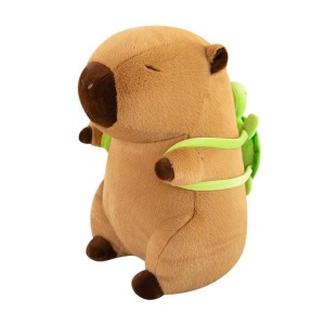 Jucarie de plus Capibara pentru copii, cu rucsac in forma de broasca testoasa, material moale la atingere, 25 cm, Maro - Img 1