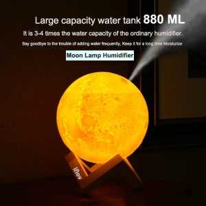 Lampa de veghe cu umidificator de aromaterapie, Luna iNOV Moon 3D, 880 ml, 13 cm, lumina 3 culori + stand lemn - Img 4