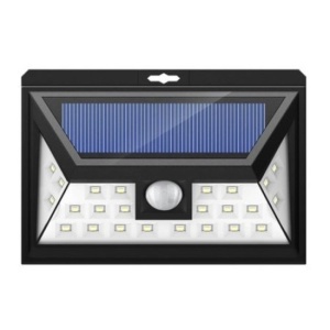 Lampa solara de perete, cu senzor de miscare, 24 LED-uri, rezistenta la apa, unghi de iluminare 120 °, negru - Img 1