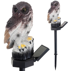 Lampa solara tip bufnita, cu iluminare LED, din ABS, cu senzor de lumina, fixare tip tarus, dimensiuni 9 x 7 x 45 cm, maro/negru - Img 2