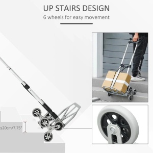 Liza multifunctionala extensibila, pentru carat bagaje si greutati, maxim kg 75, cu 6 roti, din metal, inaltime 63-100 cm, argintiu/negru - Img 3