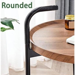 Masa de cafea, cu maner lateral, depozitare pe etaje, cu roti pentru transport usor, din lemn si metal, maro/negru - Img 4