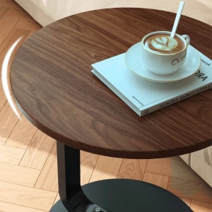 Masuta de cafea, rotunda, blat din MDF, suport metalic, dimensiuni 50 x 60 cm, cu un picior, pentru living si bucatarie, maro/negru - Img 2