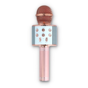 Microfon karaoke, Wireless, Bluetooth, Boxa incorporata, 2600 mAh, Auriu rose/Argintiu - Img 2