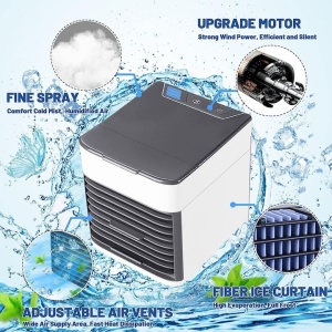 Mini aparat de aer conditionat, portabil, cu 3 functii de racire, lumina ambientala, cu apa sau gheata, din plastic, gri/alb - Img 6