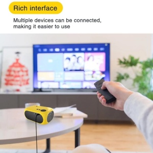 Mini proiector, portabil, HD, conectivitate HDMI, USB, control de la distanta cu telecomanda, sunet surround 360 de grade, galben - Img 4