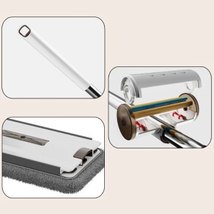Mop pliabil cu 4 lavete din microfibra, sistem de uscare, rotativ 360°, dimensiuni 137 x 45 x 11 cm, din plastic dur, alb/gri - Img 2