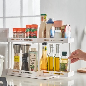 Organizator dublu pentru condimente, cu sistem de glisare, rotativ 90°, dimensiuni 29.5 x 16 x 23 cm, picioarelor antiderapante, gri - Img 3