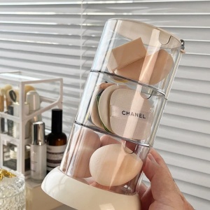 Organizator pentru cosmetice, tip cutie, rotire la 360°, cu 3 compartimente, dimensiuni 18.5 x 11 cm, din plastic, alb - Img 3