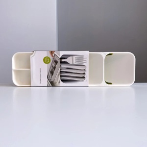 Organizator pentru tacamuri, cu 5 compartimente, dimensiuni 39.8 cm x 11.4 cm x 5.8 cm, nu ocupa mult spatiu, alb - Img 5