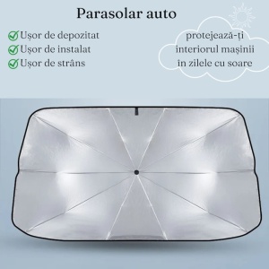 Parasolar auto tip umbrela, pliabil, protectie UV, acoperire extinsa, dimensiuni 130x75 cm, termoizolant, negru/argintiu - Img 4