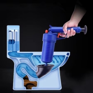 Pompa pentru desfundat cu aer comprimat, pentru WC, chiuveta, cada, cabina de dus, instalatii sanitare, canalizare, din ABS, albastru - Img 2