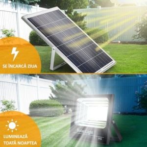 Proiector led FOXMAG24, cu panou solar si telecomanda, senzor de lumina, 300W - Img 2