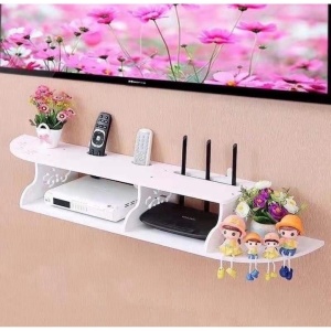 Raft pentru router, obiecte decorative, din PVC, cu 3 compartimente, dimensiuni 100 X 23 cm, finisaj mat, alb - Img 1