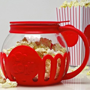 Recipient pentru prepararea popcorn-ului, din sticla borosilicata, capacitate 2L, pentru cuptorul cu microunde, alb/rosu - Img 2