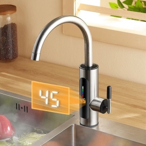 Robinet electric pentru incalzirea apei, afisaj digital, rotire 360 de grade, dimensiuni 21x11x27cm, putere 3000W, argintiu - Img 1